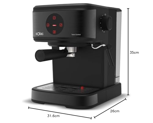 Solac CE4498 Taste Control - Cafetera espresso táctil, 20bar, Double Cream, Espresso y Cappuccino, 850W, parada automática, 1 o 2 cafés, Monodosis/molido, Vaporizador de acero inoxidable, 1.5 L, negra