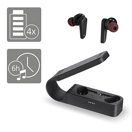 Hama | Auriculares Bluetooth (6h de música, True Wireless, Micrófono Integrado, Sensor táctil, Compatible con Siri y Google Assistant), Color Negro