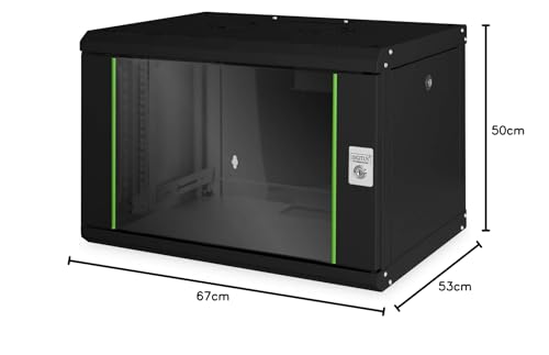 DIGITUS Armario de Red, Rack de 19 Pulgadas, 7U, Montaje en la Pared, Profundidad 450 mm, Capacidad de Carga 100 kg, Serie Unique, Negro