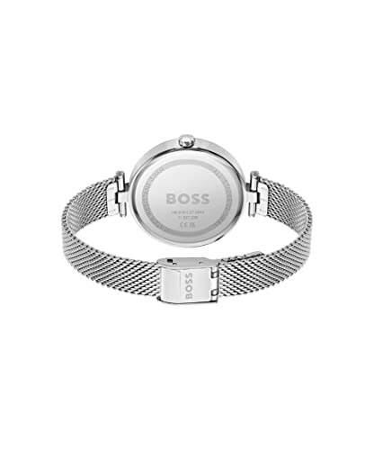 BOSS Reloj Analógico de Cuarzo para Mujer Colección Majesty con Correa de Malla de Acero Inoxidable Plateada - 1502653