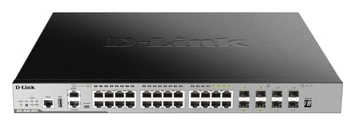 D-Link DGS-3630-28PC/SI - Switch PoE Gigabit Gestionable Layer 3 (20 puertos 10/100/1000 Mbps 802.3 at/af, 4 puertos SFP Combo, 4 puertos 10GbE SFP+, detección de bucles, prevención de fuga de datos)