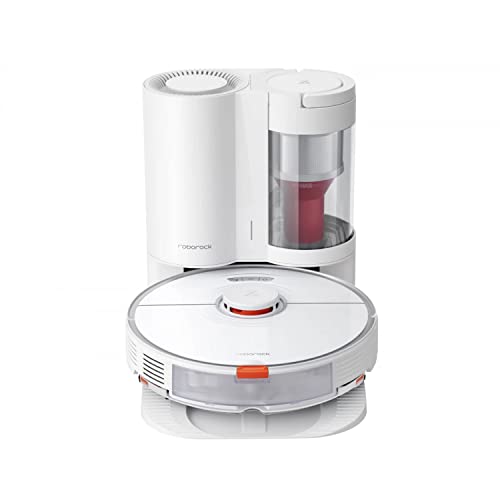 roborock S7 + Estación de Vaciado Automático, Aspiradora Robot Succión HyperForce Mopa Auto-Elevable Agua 300ml y Polvo 470ml, 5200mAh, Blanco, R100011