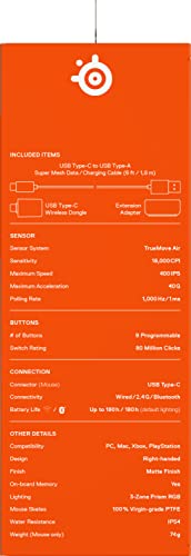 SteelSeries Aerox 5 Wireless - Ratón gaming perforado RGB - Diseño ultraligero resistente al agua - 9 botones - Bluetooth/2,4 GHz - Sensor óptico TrueMove Air 18K DPI