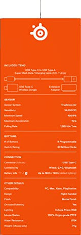 SteelSeries Aerox 5 Wireless - Ratón gaming perforado RGB - Diseño ultraligero resistente al agua - 9 botones - Bluetooth/2,4 GHz - Sensor óptico TrueMove Air 18K DPI