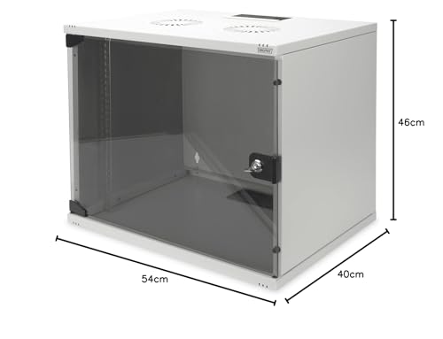 DIGITUS Armario de red, rack de 19 pulgadas 9 U, Sin montar, Montaje en pared, 400 mm de profundidad, Carga 60 kg, Puerta de cristal, Gris