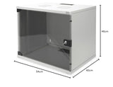 DIGITUS Armario de red, rack de 19 pulgadas 9 U, Sin montar, Montaje en pared, 400 mm de profundidad, Carga 60 kg, Puerta de cristal, Gris
