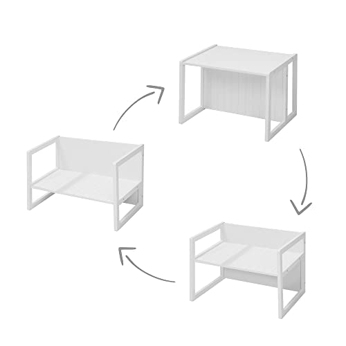 roba Grupo de Asiento de Estilo rústico para niños, 1 Taburete y un Banco para niños Convertible a la Mesa, Color Blanco