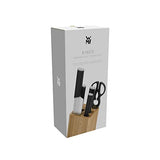 WMF Kineo - Juego 6 Piezas, 4 Cuchillos con Hoja de Acero Templado Especial y Tijeras Multiusos con Soporte FlexTec de Bambú