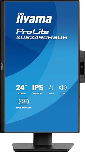 iiyama Monitor de Escritorio, XUB2490HSUH-B2-60.5 cm, IPS, 1920 x 1080/100Hz, 1H1DP, HAS, cámara Web