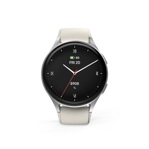 HAMA | Smartwatch 8900 (Reloj Inteligente, con GPS, Pantalla Tactil Amoled, Reloj Deportivo, Permite Hacer Llamadas en Manos Libres) Color Plata y Beige.