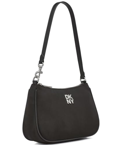DKNY Jenny Top Zip Shoulder Bag, 100% poliéster con Ribete de Poliuretano Mujeres, Negro, Medium