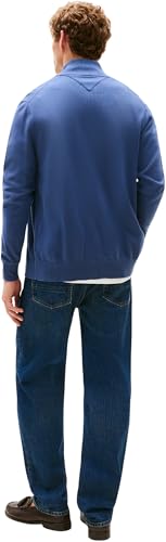 Tommy Hilfiger Jersey con cremallera Hombre Essential Cotton Zip Thru con cuello alto, Azul (Aegean Sea), M