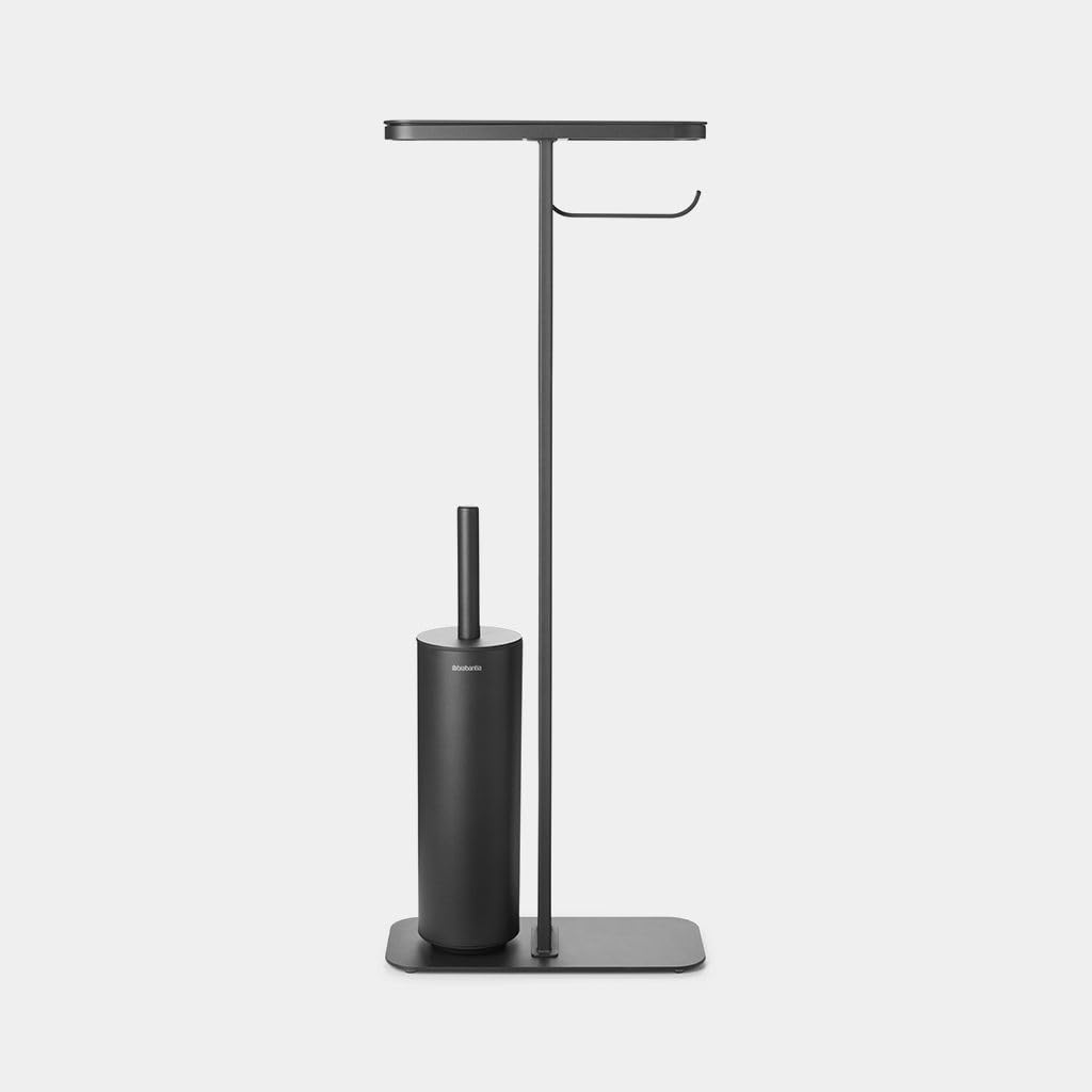 Brabantia - Mindset Mayordomo de Aseo - Estante de Baño, Portarrollos de Papel Higiénico & Escobilla de Inodoro Higiénica - Acero Resistente a la Corrosión - Gris Infinito - 75,5 x 12,5 x 29 cm