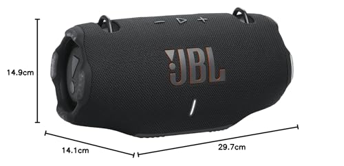 JBL Xtreme 4 Musikbox in Schwarz – Tragbare Bluetooth-Lautsprecher-Box mit tiefem Bass, KI-Sound-Boost und integrierter Powerbank – Wasserfest und staubfest – 24 Laufzeit, UK Stecker (Typ G)