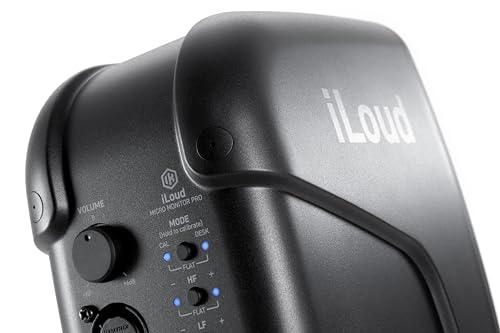 IK Multimedia iLoud Micro Monitor Pro - Par - Monitores de estudio compactos, de 2 vías, biamplificados, altamente portátiles y controlados digitalmente. Incluye micrófono ARC. Color negro.