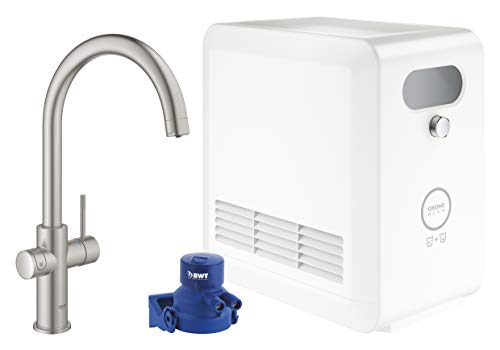 Grohe G31323DC2 31323DC2-Blue Professional Kit Grifo de Cocina de caño en C, Agua Pura Libre de Cal con un Sabor refrescante, Supersteel