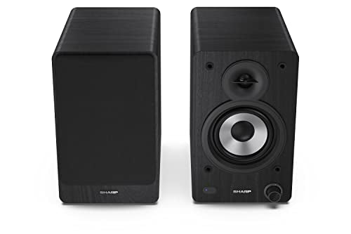 Sharp CP-SS30(BK) Pareja Altavoces estantería Activos 2vías, 60W RMS (2x30W) Carcasa Madera, Bluetooth v5.0, USB, óptica, Auxiliar, RCA, Ajuste Graves y Agudos, Rejilla extraíble, Mando a Distancia.