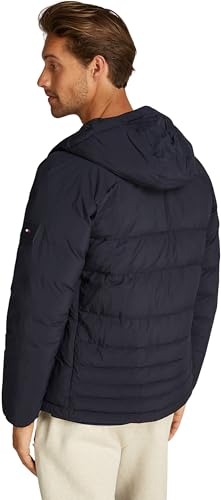 Tommy Hilfiger Cazadora acolchada Hombre Mid Quilt con capucha, Azul (Desert Sky), L