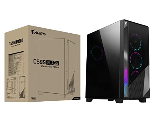 AORUS C500 Glass - Carcasa Negra para Juegos de PC de Torre Media, Vidrio Templado, USB Tipo C, 4 Ventiladores ARBG incluidos (GB-AC500G ST)