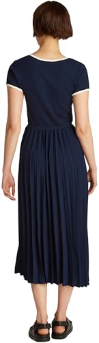 Tommy Hilfiger Vestido Mujer Contrast Soft Pleat Fit & Flare, Azul (Dark Night Navy), XS
