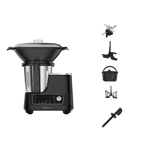 Moulinex HF456810, ClickChef Cocina multifunción compacta, 1400 W, 5 Programas, 32 Funciones, Báscula de cocina integrada, Olla a vapor, Batidora, Color Negro, 3.6 L