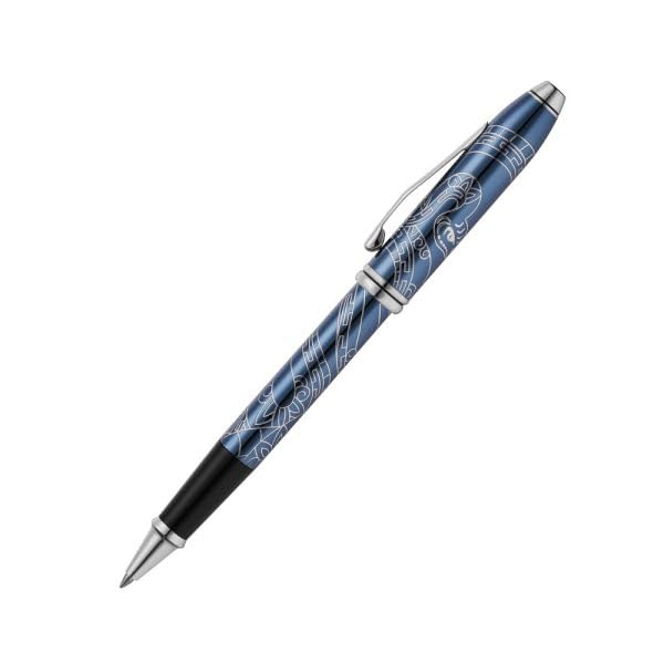 Cross Townsend - Bolígrafo roller con texto en alemán Año de la Serpiente (grosor de trazo M, tinta negra, indeleble, caja de regalo premium), color azul translúcido con grabado cromado