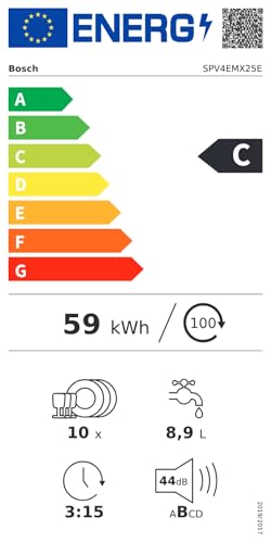 Bosch - Lavavajillas Totalmente Integrable, 45 cm, Serie 4, Home Connect, Motor EcoSilence, Blanco, SPV4EMX25E