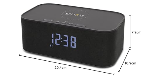 Explore Scientific BCC1001 - Altavoz estéreo Bluetooth con función de Despertador y Carga, Color Negro