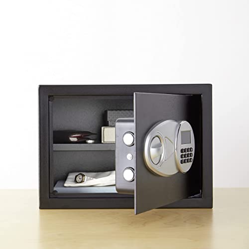 Amazon Basics Caja Fuerte de Seguridad de Acero con Cerradura con Teclado, Protege Dinero, Joyas, Documentos de identificación, 14 l, 35 cm x 25 cm x 25 cm, Color Negro