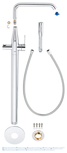 Grohe Essence - Grifo de bañera con sistema de montaje en suelo, teleducha Grohe Euphoria Cosmopolitan Stick, ángulo de giro ajustable a 0°, 150° o 360°, aireador Grohe AquaGuide (23491001)