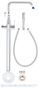Grohe Essence - Grifo de bañera con sistema de montaje en suelo, teleducha Grohe Euphoria Cosmopolitan Stick, ángulo de giro ajustable a 0°, 150° o 360°, aireador Grohe AquaGuide (23491001)