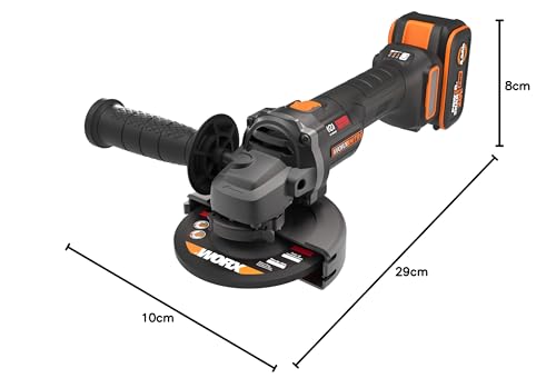 Amoladora angular inalámbrica Worx 20V 125mm | WX814 | potencia equivalente a 1000 W, corte 50% más rápido, diseño compacto, batería de 4,0 Ah y cargador rápido de 2 A incluidos