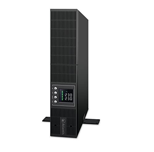Atlantis A03-OP2002-RC UPS Online - Sistema de alimentación ininterrumpida con Doble conversión Onda sinusoidal Pura 2000 VA 1350 W, Servidor Convertible, Pantalla LCD, USB, Serie RS-232, 8 Salidas