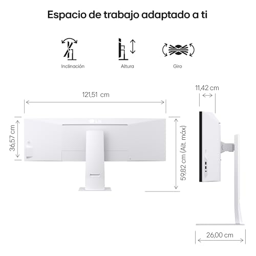 LG 49U950A-W - Monitor UltraWide Curvo, 49", Nano IPS, (5120x1440), 32:9, 144Hz, HDR400, AMD FreeSync Premium Pro/Ideal Multitarea, USB-C (PD 90W), Inclinación/Altura Ajustable, Blanco