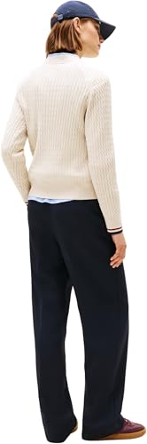 Tommy Hilfiger Jersey Mujer Cable Fine con Punto Trenzado, Beige (Htr Oatmeal GS Tipping), M