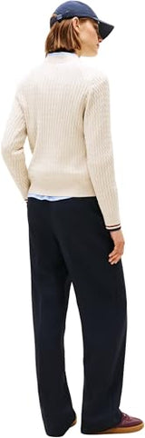Tommy Hilfiger Jersey Mujer Cable Fine con Punto Trenzado, Beige (Htr Oatmeal GS Tipping), M