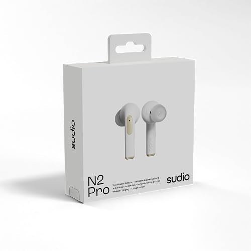 Sudio N2 Pro - Auriculares intraurales Bluetooth con ANC, conexión multipunto, IPX4 Resistente, Carga USB-C e inalámbrica, micrófono, Tiempo de reproducción de 30 Horas con Funda de Carga (Blanco)