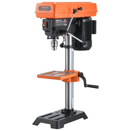 VEVOR Taladro de Banco de 254 mm de velocidad Ajustable de 510/780/1300/1820/2430 RPM con Motor de Inducción de 6,2 A, Mesa Inclinable de 0 a 45°, Luz de Trabajo LED, Taladro para Madera y Metal