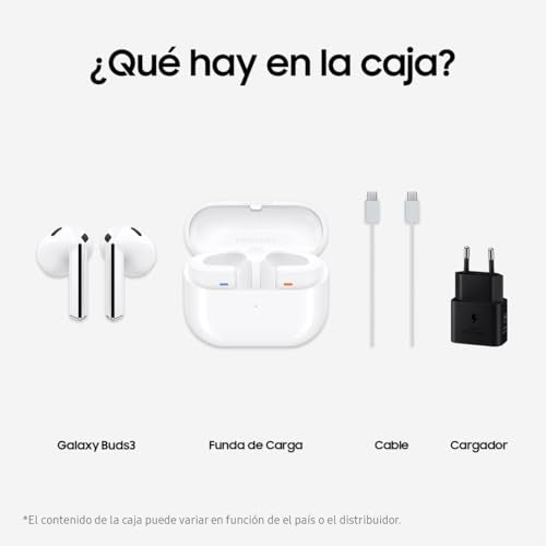 Samsung Galaxy Buds3 + Cargador - Auriculares Inalámbricos, Cancelación de Ruido, Bluetooth, Audio 360, Blanco (Versión Española)