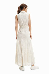 Desigual Woman Woven Dress Sleeveless Vestido, Blanco, L Mujeres