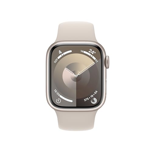 Apple Watch Series 9 [GPS + Cellular] Smartwatch con Caja de Aluminio en Blanco Estrella de 41 mm y Correa Deportiva Blanco Estrella - Talla M/L. Monitor de entreno, App Oxígeno en Sangre