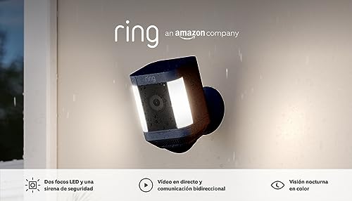 Ring cámara Plus con luces y batería (Spotlight Cam Plus) | Cámara de vigilancia exterior wifi con vídeo HD 1080p, comunicación bidireccional, visión nocturna y focos LED | 30 días gratis de Ring Home