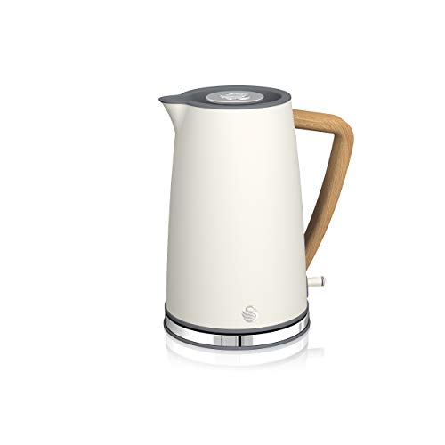 Swan Nordic Set Desayuno Hervidor de agua 1,7L 2200W, Tostadora Pan ranura ancha 2 rebanadas, Microondas 20L digital, diseño moderno, efecto madera, blanco