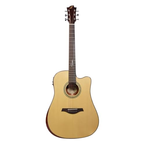Sevinia Guitarra electroacústica Signature Series | Cuerpo sólido, parte superior de abeto sólido con parte trasera y laterales de caoba, afinador, ecualizador de 3 bandas, se suministra con bolsa