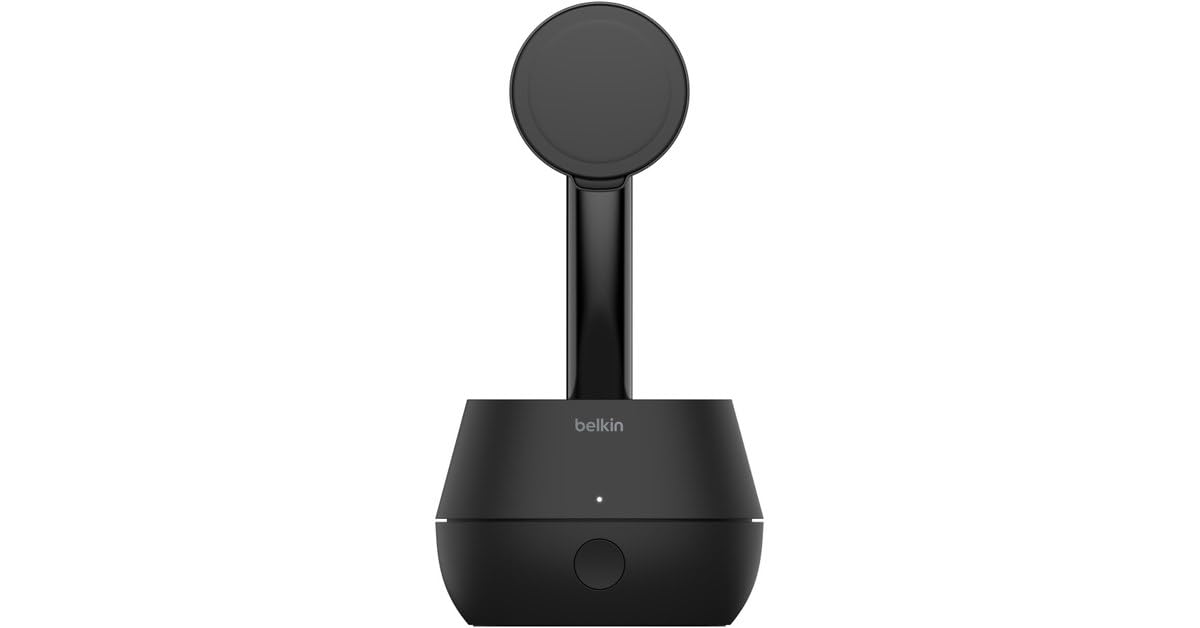 Belkin Soporte para móvil Pro con Seguimiento automático y DockKit, Cargador inalámbrica MagSafe de 15 W, rastreo 360°, integración iOS para iPhone 16, 15, 14, 13 y 12, Adaptador CA y Cable de 1,5 m