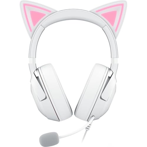 Razer Kraken Kitty V2 - Auriculares RGB con Cable y Kitty Ears para Juegos y Streaming (325 g, transductores Triforce de 40 mm, micrófono cardioide HyperClear, Sonido Envolvente) Blanco