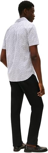 Tommy Hilfiger Camisa Hombre Linen Blend Manga Corta, Multicolor (White/Preppy Navy), M