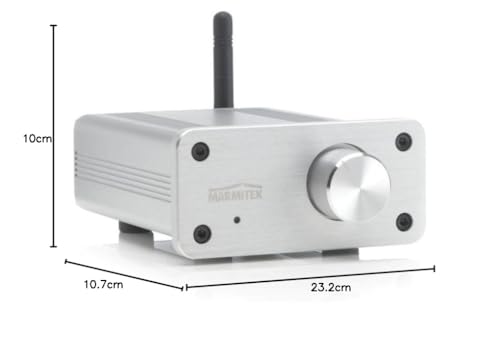 Mini Amplificador Bluetooth - Marmitek BoomBoom 460 - aptX - 2x 20W RMS - Entrada AUX - Conexión de Altavoz Pasivo - Control de Volumen - Carcasa de Metal - Conecta tus Altavoces Antiguos - Plateado