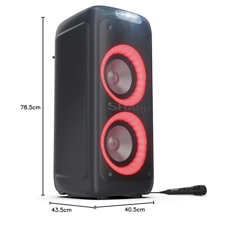 Sharp PS-949 Xparty Street Altavoz Portátil, Bluetooth, a Prueba de Salpicaduras, con Efectos de Luces, Efectos de DJ y Micrófono Incluido.