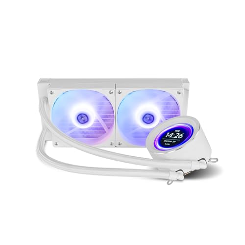 NOX XTREME PRODUCTS X-240 LCD WHITE - Refrigeración líquida ARGB con pantalla LCD personalizable, Intel y AMD, 2 ventiladores 120mm control PWM, bomba base de cobre, radiador doble aluminio, blanco